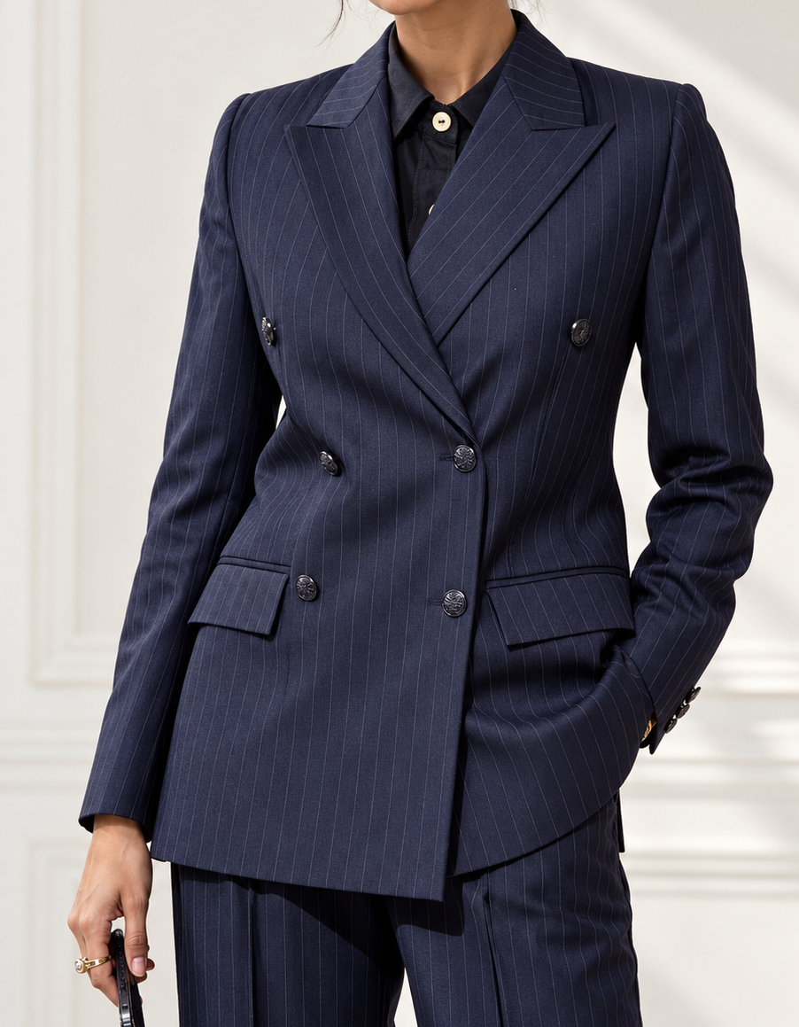 Navy Blue Pin stripes women power suit