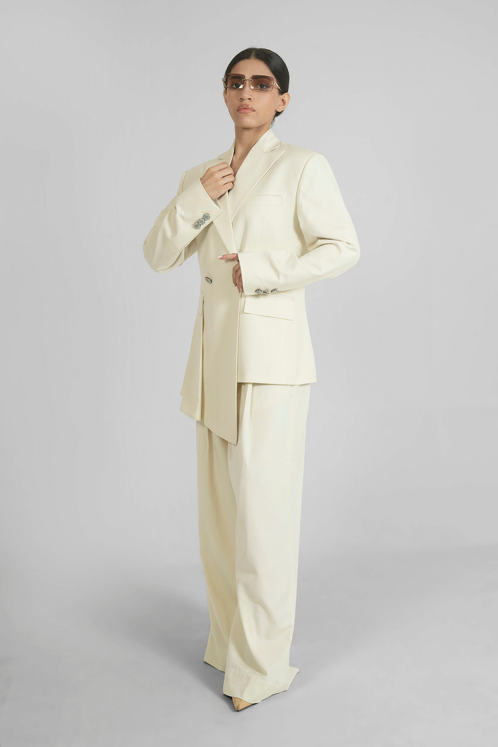 Ivory Tailored Asymmetric Women’s Pant Suit