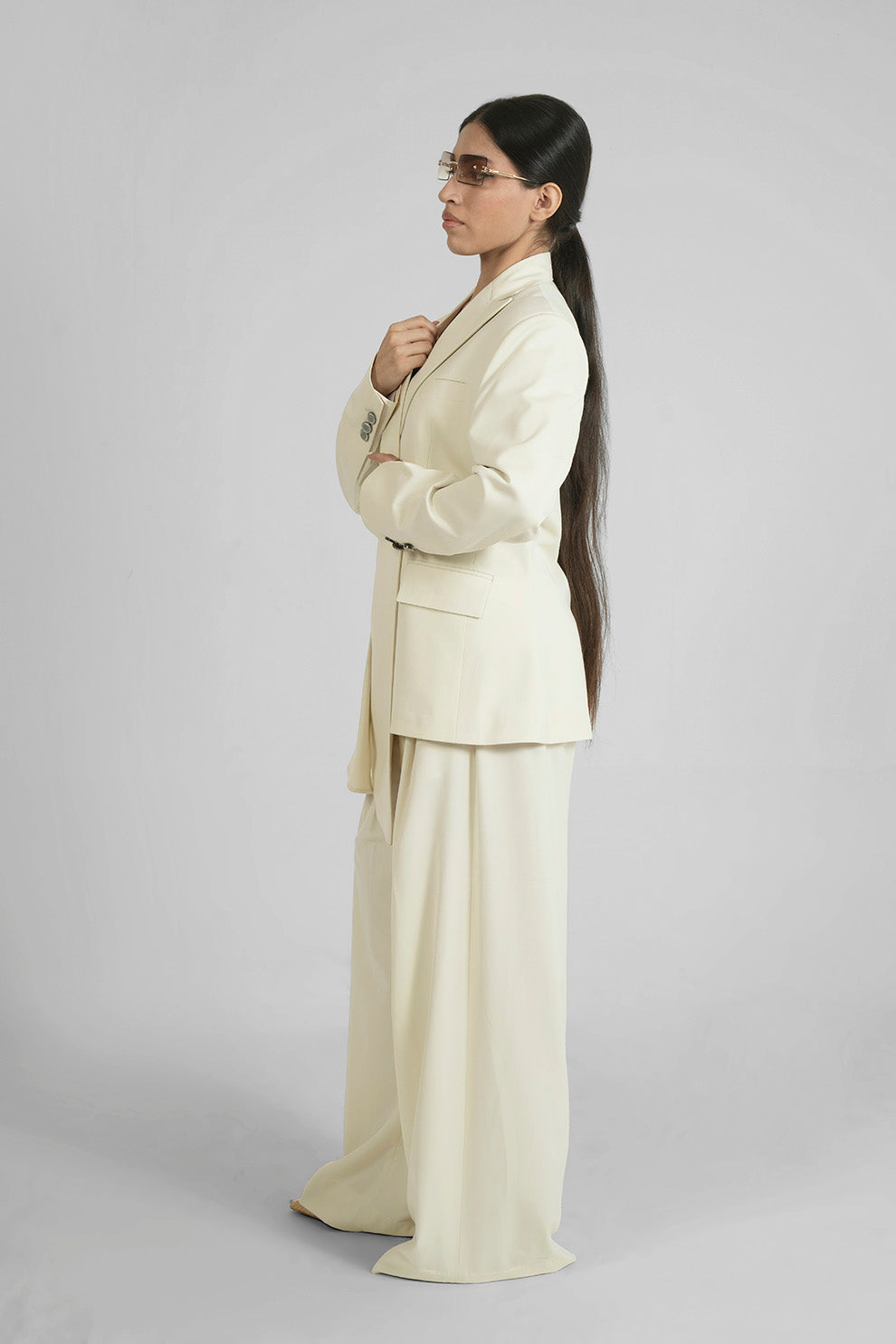 Ivory Tailored Asymmetric Women’s Pant Suit
