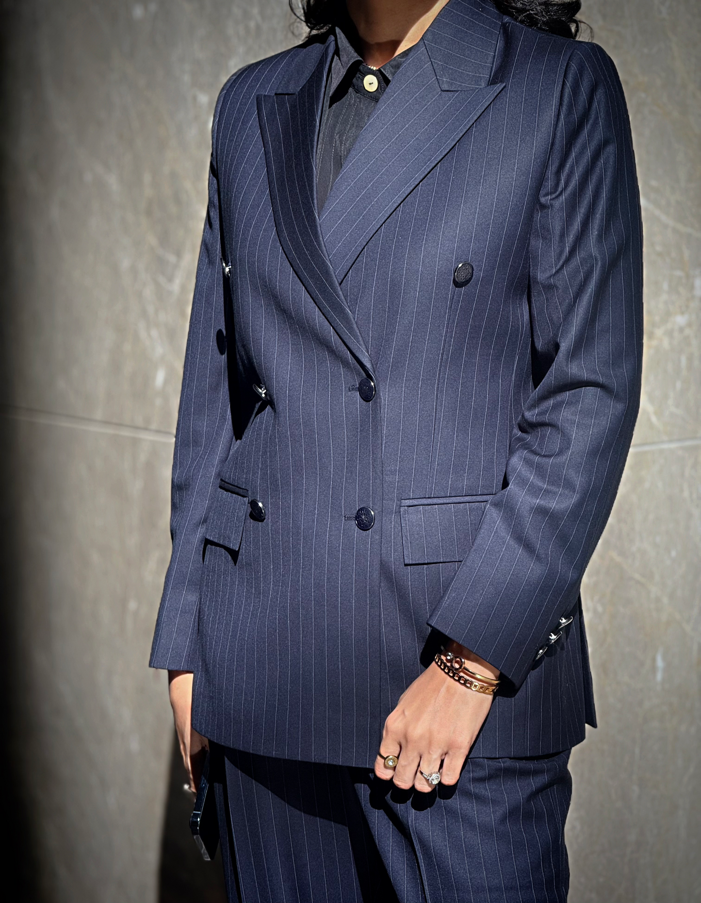 Navy Blue Pin stripes women power suit