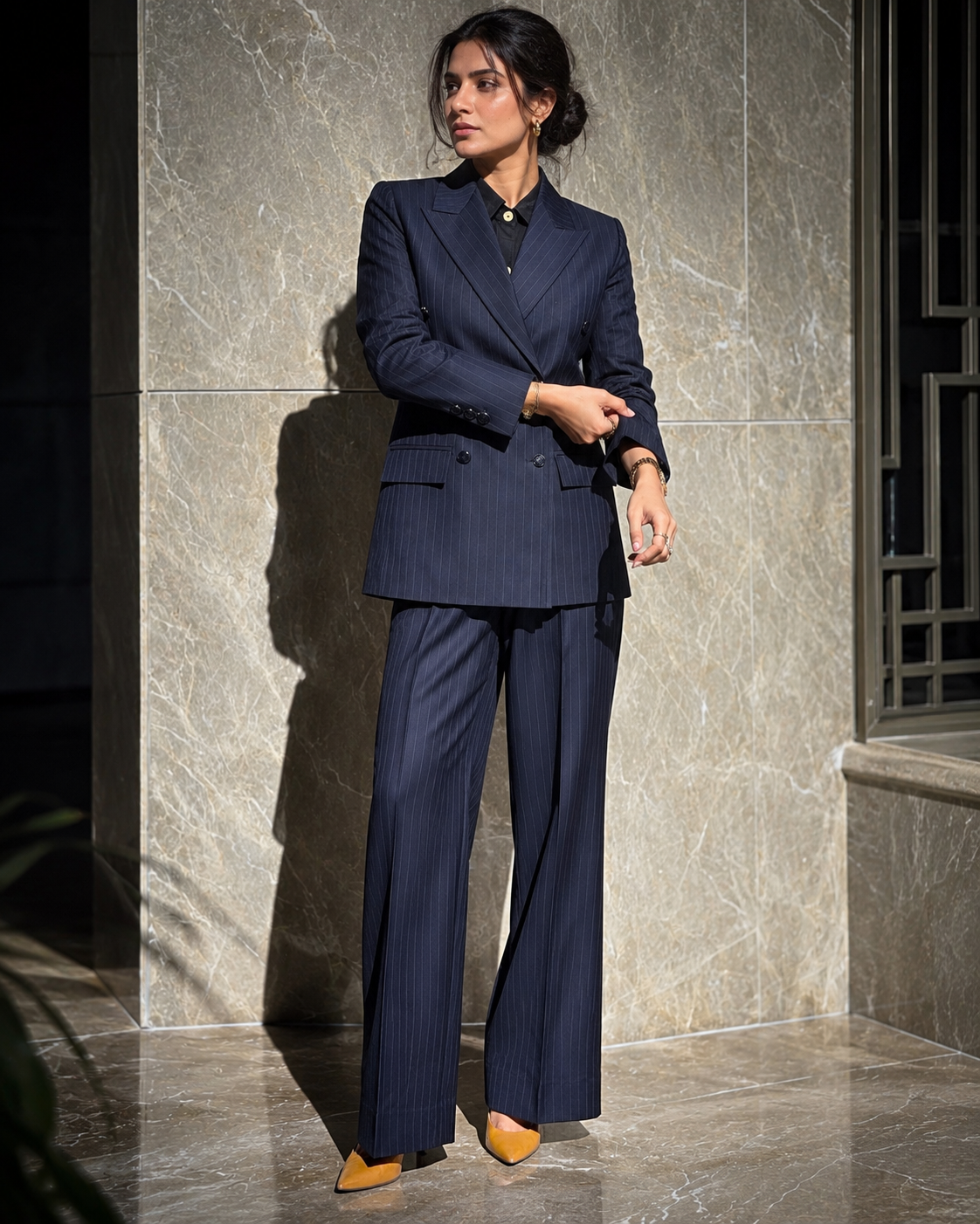 Navy Blue Pin stripes women power suit