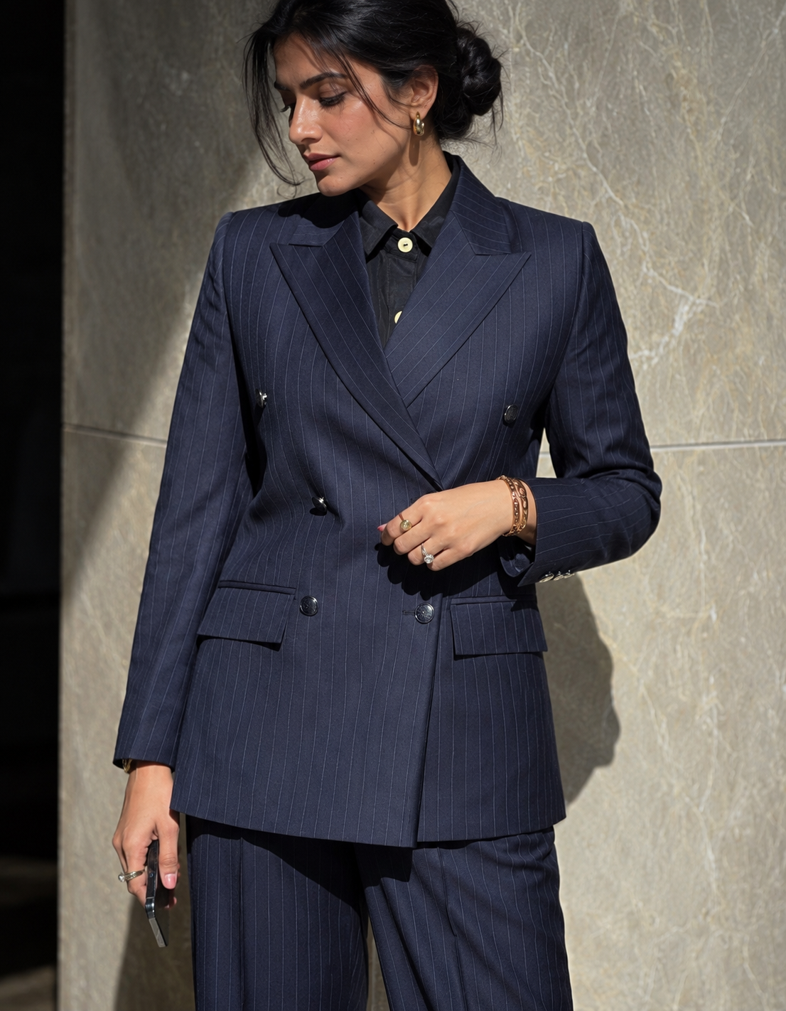 Navy Blue Pin stripes women power suit