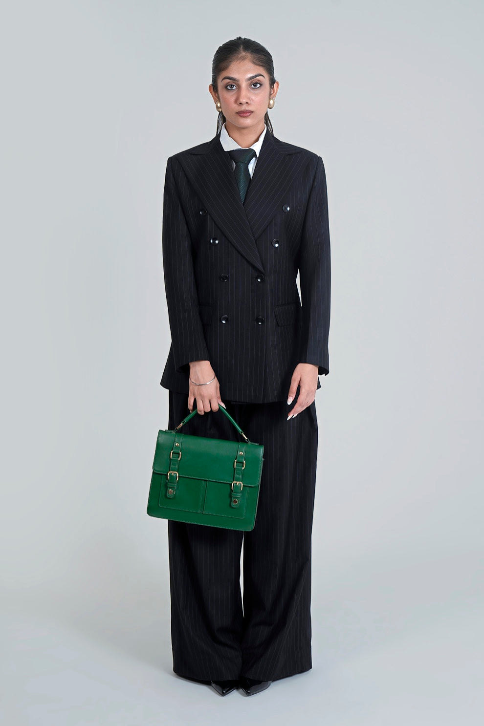 Black Pinstripe Tailored Women’s Pant Suit