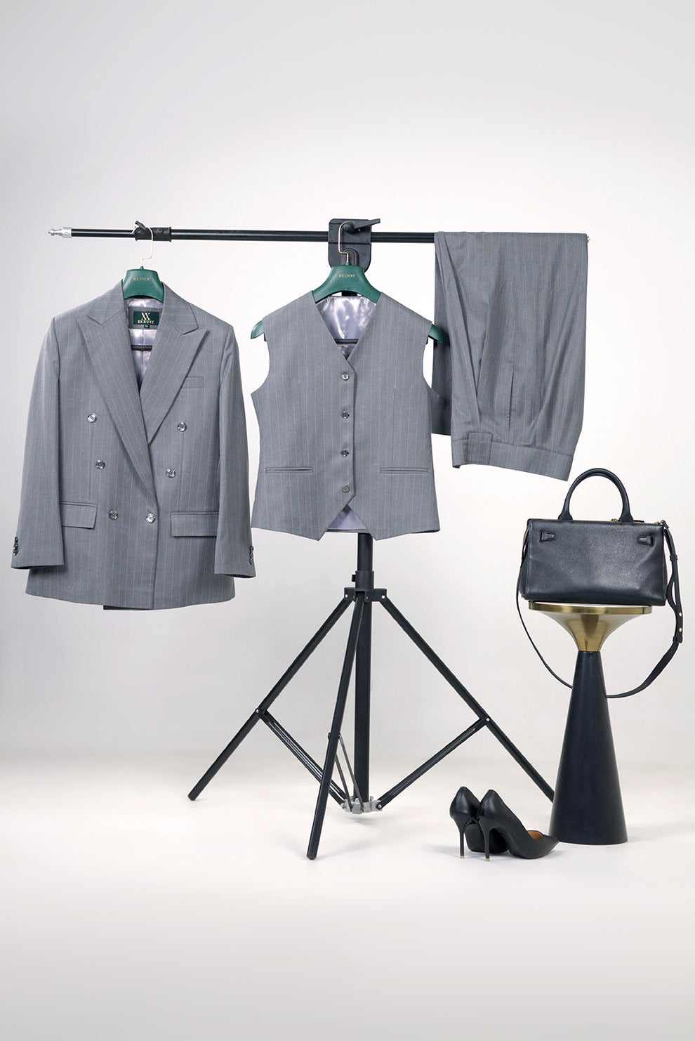 Grey Pinstripe Three-Piece Women’s Power Suit