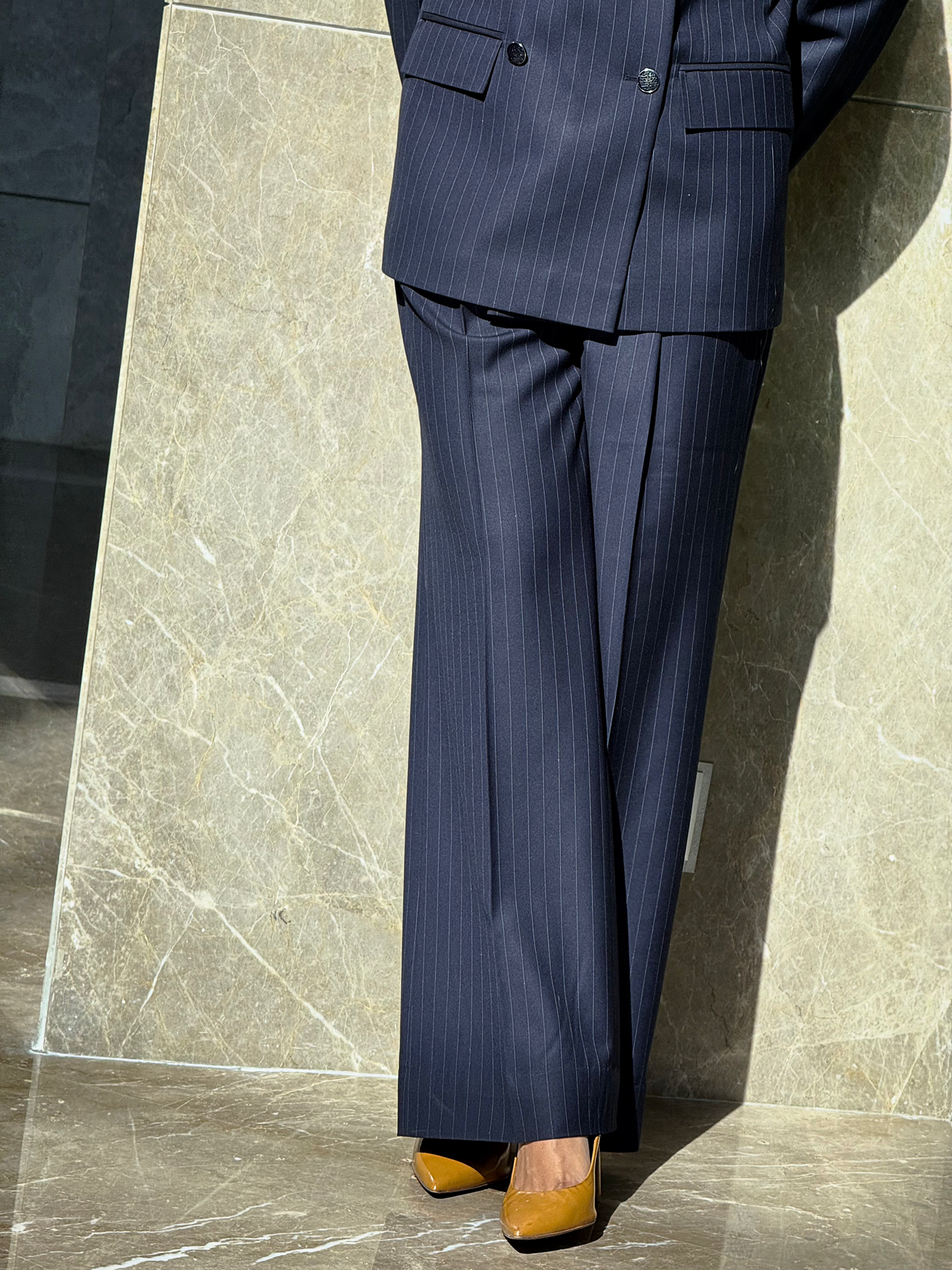 Navy Blue Pin stripes women power suit