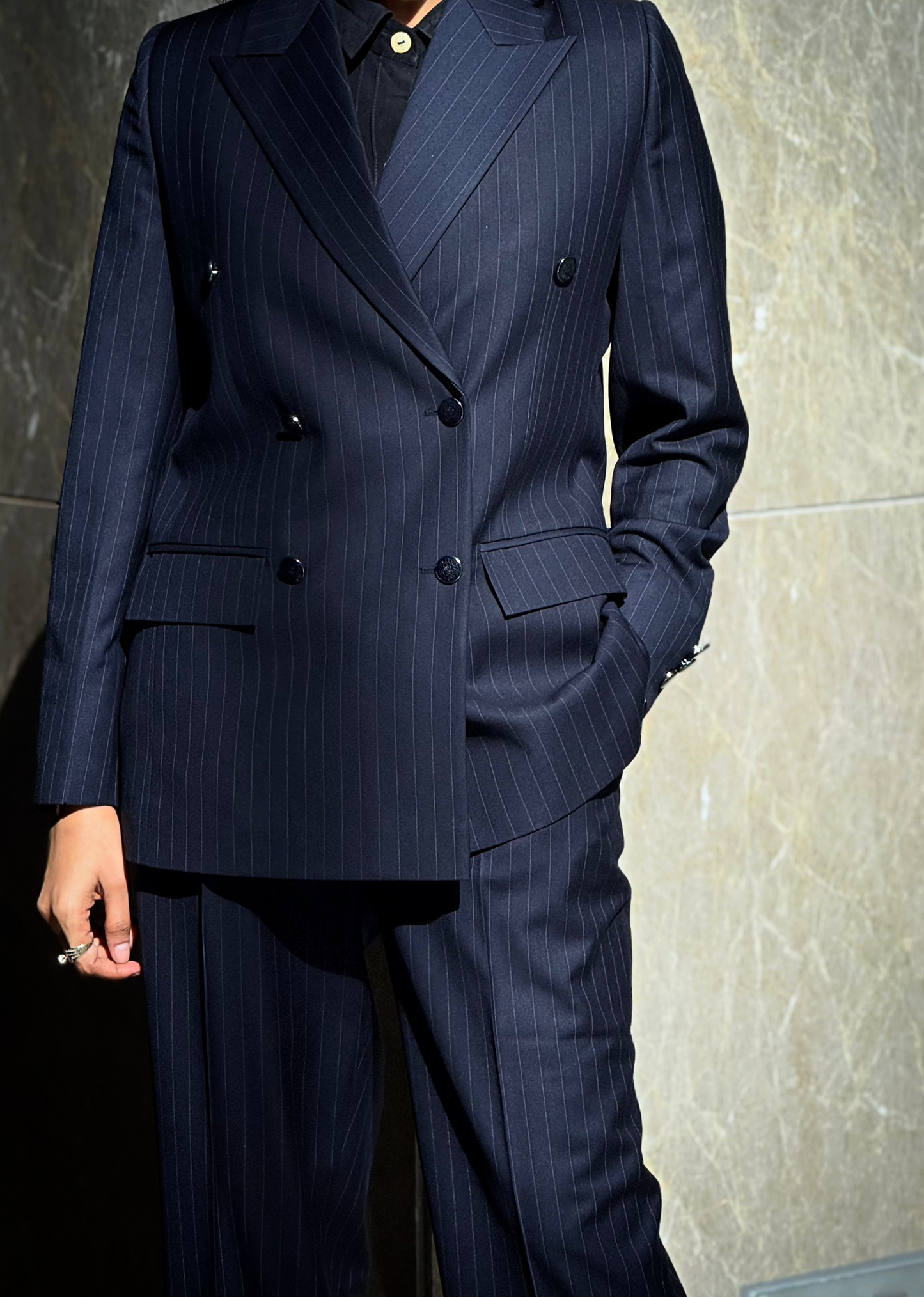 Navy Blue Pin stripes women power suit
