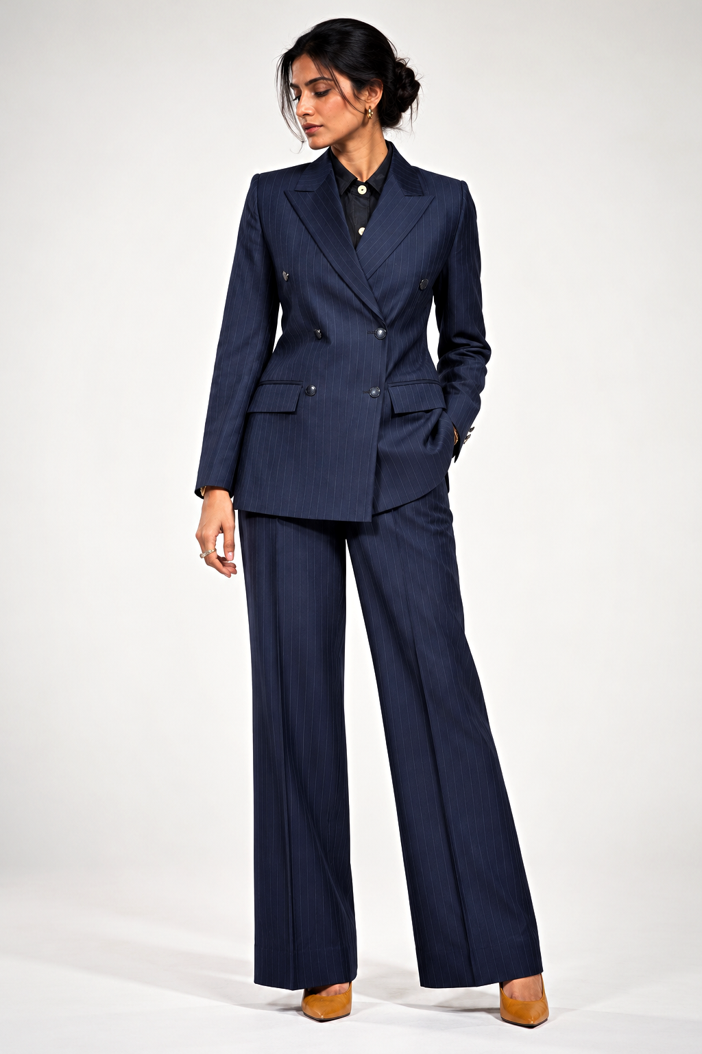 Navy Blue Pin stripes women power suit